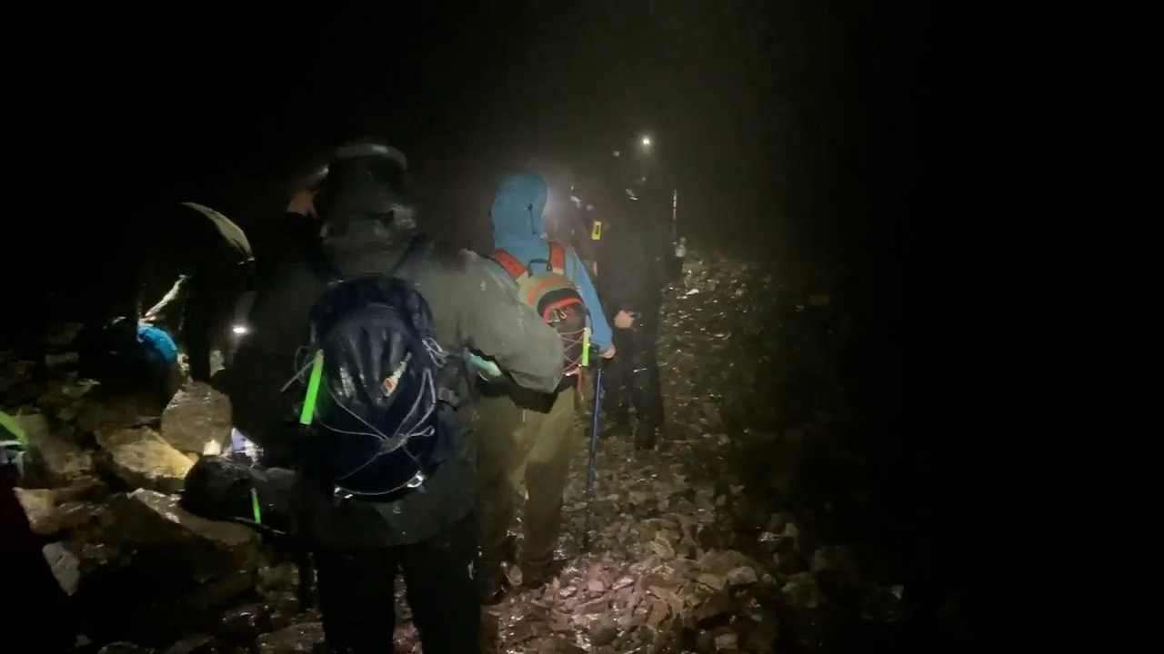 Members of 156 RLC climbing Scafell Pike in the early hours of 5 April to raise the flag on the top (Picture: 156 Royal Logistic Corps).