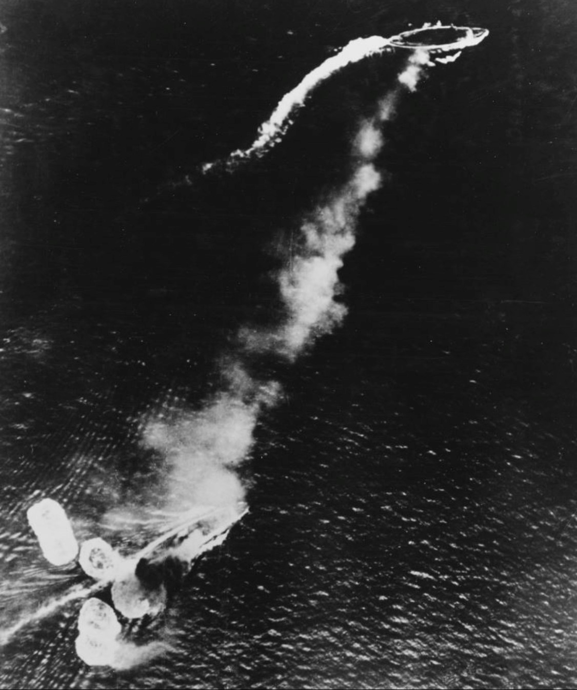 This image was taken by one of the Japanese pilots involved in the attack (Picture: NH 60566 Loss of HMS Prince of Wales and HMS Repulse, 10 December 1941. Donation of Mr. Theodore Hutton, 1942, courtesy of U.S. Naval History and Heritage Command)