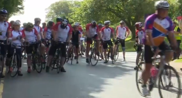 The cyclists get ready to depart in Aylesford.