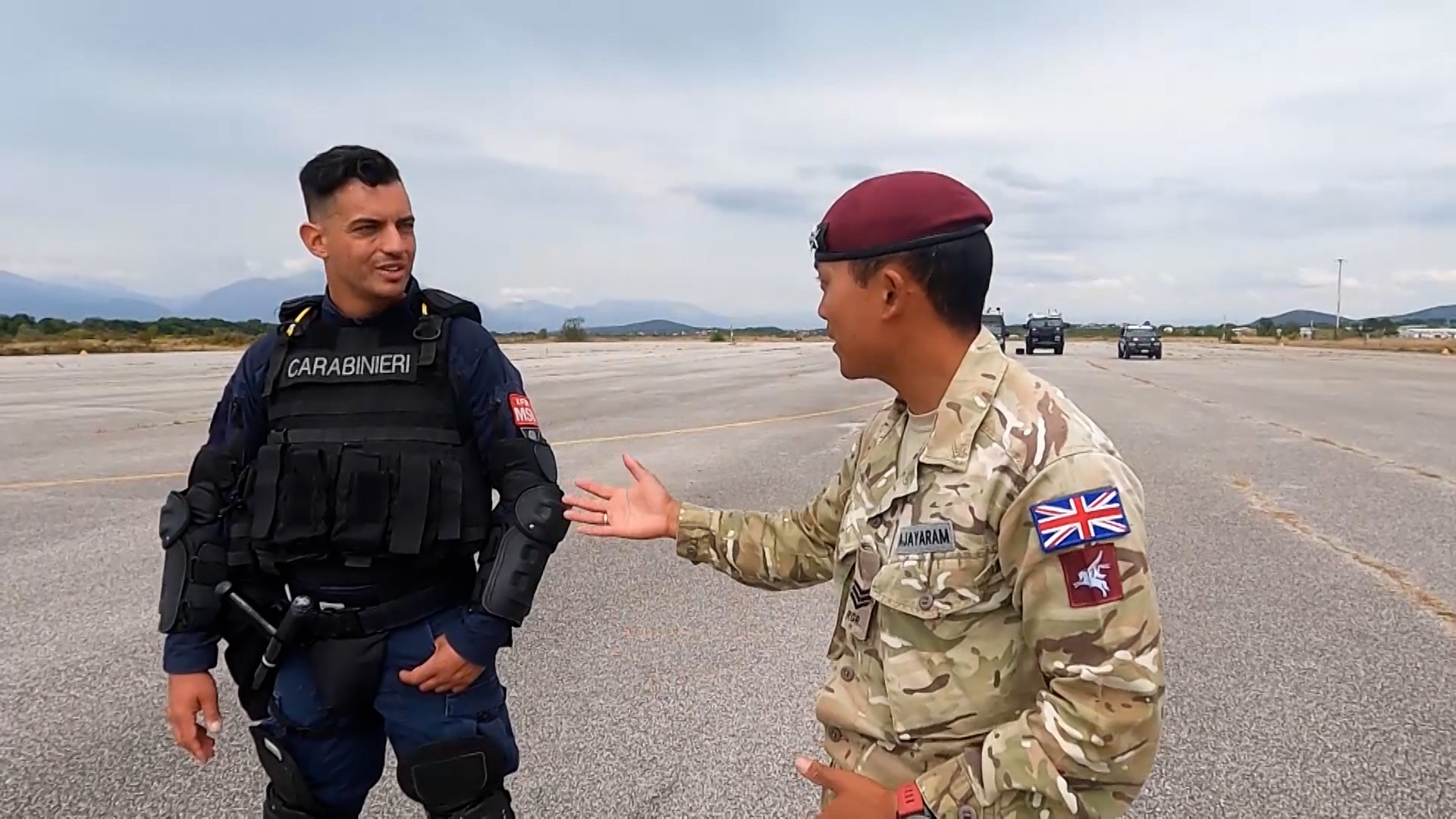 Soldiers from First Battalion Royal Gurkha Rifles and the Multinational Specialized Unit, a section of the Italian Carabinieri.