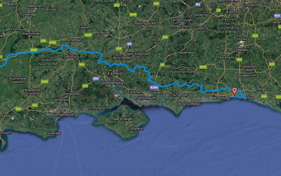 The King and his men headed East towards Brighton and Shoreham. the southern-most portion of the Monarch's Way. Credit: Credit: M Brockhurst/Walking Englishman  