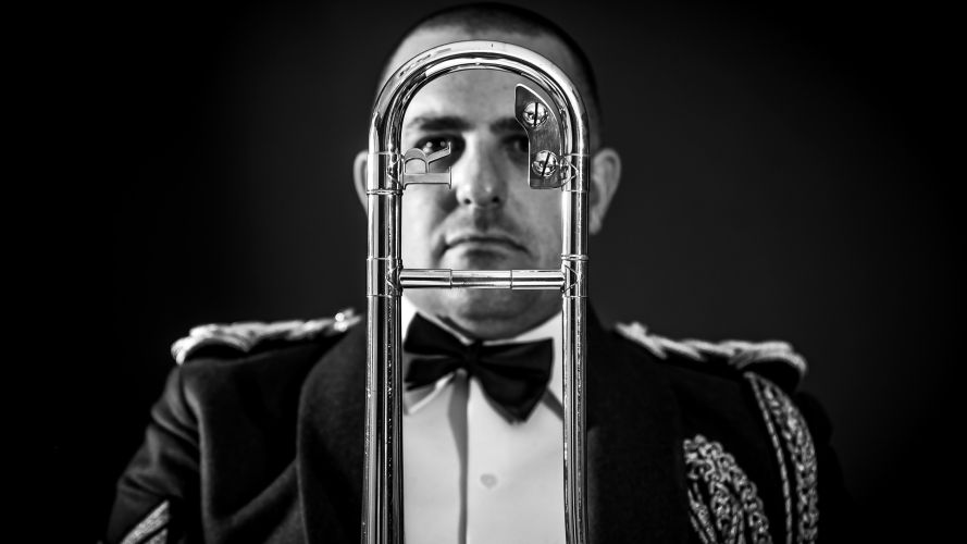 'A Musical Pause' - Linda Lowing. Portrait of Cpl Case, of the Royal Air Force College Band 29072022 CREDIT MOD Crown Copyright.jpg