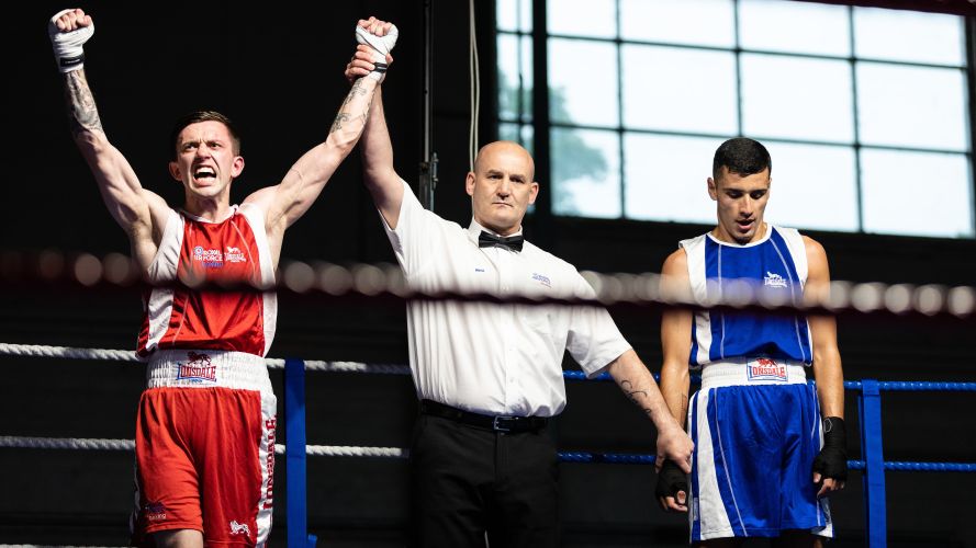 'Triumph And Pain' - AS1 Curlett. SAC Rivers of RAF Wyton was declared winner over SAC White at RAF boxing night 26052022 CREDIT MOD Crown Copyright.jpg
