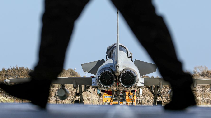 'Walking the line', mechanic walks past Typhoon FGR4, RAF Akrotiri, Cyprus RAF photographic comp 2021 27092021 Credit MOD.jpg