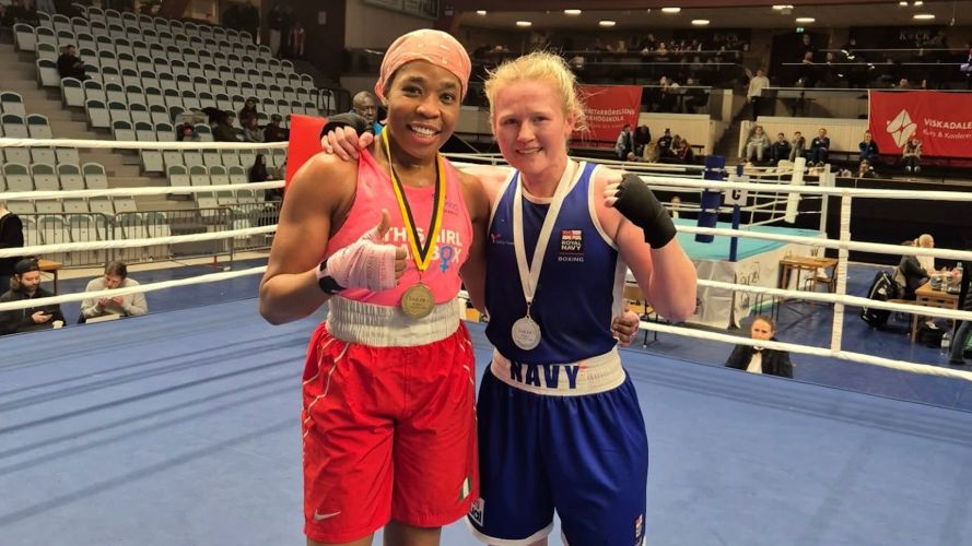 	01022026 Sophie Colbourn with Patricia Mbata celebrating medals at Golden Girl Box Cup Credit Royal Navy Boxing Association.jpg