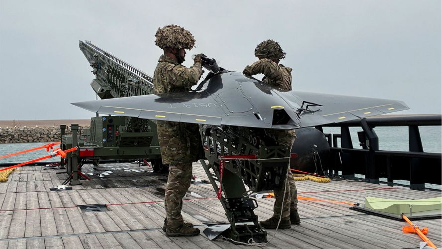 Royal Navy sailors on board experimentation ship XV Patrick Blackett successfully launch a strike-capable drone at sea, marking a significant step forward in the UK's drive to create a hybrid naval force