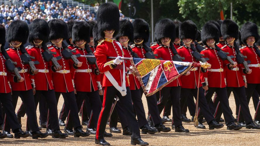 This year it's the turn of The King's Company, 1st Battalion Grenadier Guards to troop their Colour before the monarch This year it's the turn of The King's Company, 1st Battalion Grenadier Guards to troop their Colour before the monarch