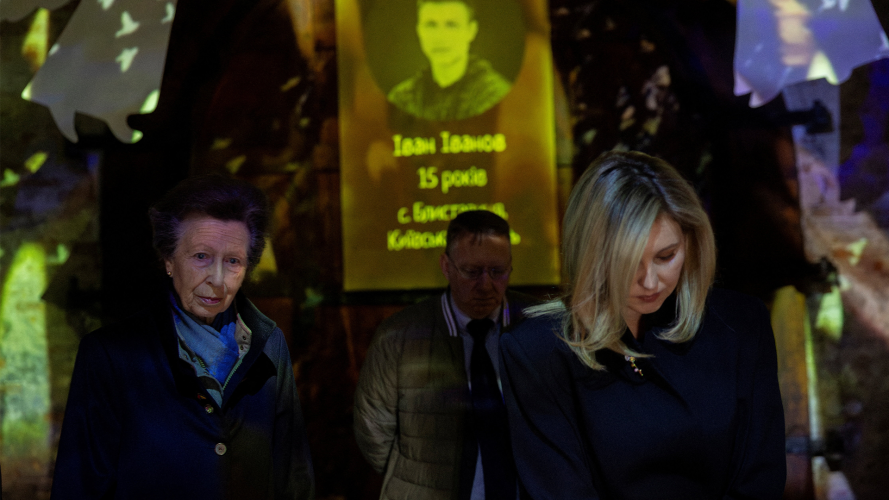 01102025 The Princess Royal (left) walks with Ukraine's First Lady Olena Zelenska (right), during a visit to the Children's Memorial CRED PA