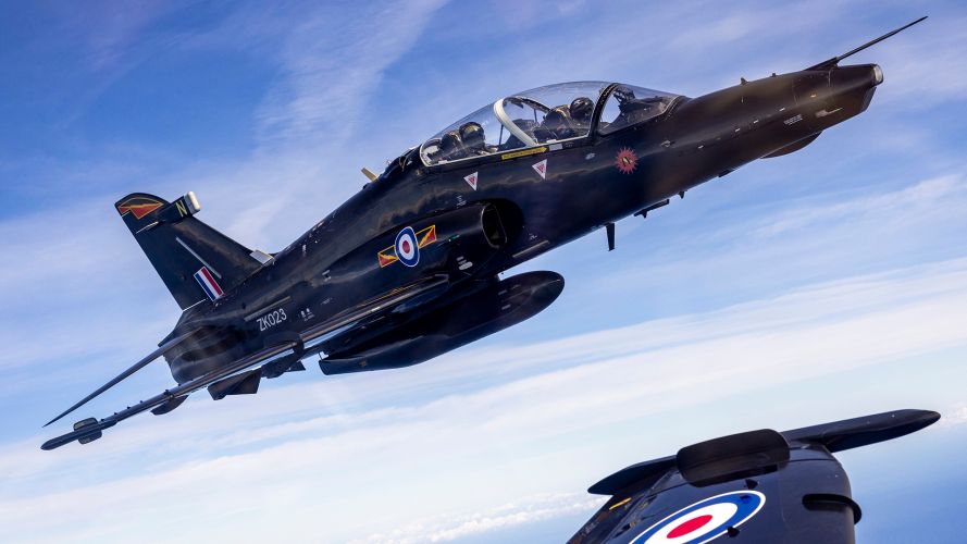 This view of a Hawk TMk2 from RAF Valley on a training sortie above the Mediterranean Sea was entered in the RAF Photographic Competition 2025 This view of a Hawk TMk2 from RAF Valley on a training sortie above the Mediterranean Sea was entered in the RAF Photographic Competition 2025