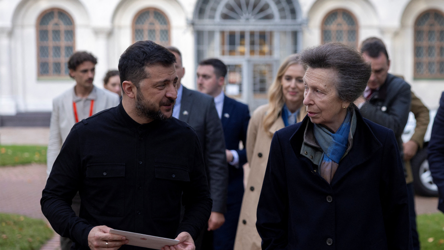 01202025 The Princess Royal walks with President Volodymyr Zelensky during a meeting at St. Sophia's Cathedral in Kyiv CRED PA
