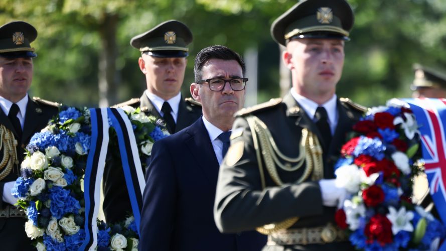 The Prime Minister laid flowers during a ceremony at Ukraine's national military memorial cemetery in Hatnem, southwest of Kyiv (Picture: PA) PM Andy Burnham in Kyiv Picture: PA