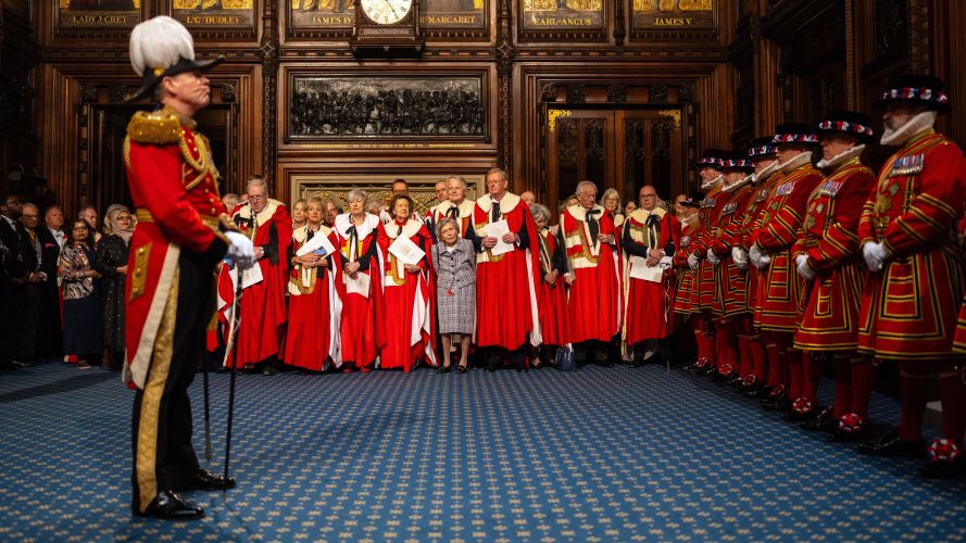 Peers look on as the King's Bodyguard of the Yeomen of the Guard carry out the ceremonial search of the Palace of Westminster (Picture: PA) 13052026 state opening of parliament cred PA