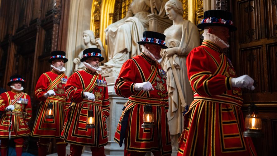 The King's Bodyguard of the Yeomen of the Guard carry out the ceremonial search of the Palace of Westminster (Picture: PA) 13052026 state opening of parliament cred PA