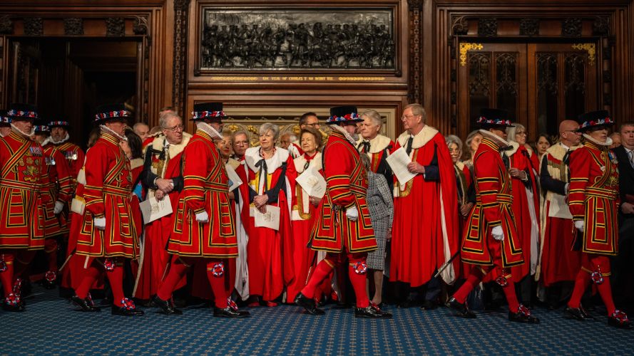 Peers look on as the King's Bodyguard of the Yeomen of the Guard carry out the ceremonial search of the Palace of Westminster (Picture: PA) 13052026 state opening of parliament cred PA