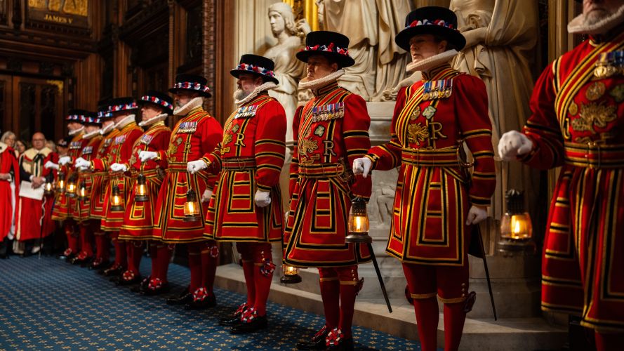 The King's Bodyguard of the Yeomen of the Guard carry out the ceremonial search of the Palace of Westminster (Picture: PA) 13052026 state opening of parliament cred PA