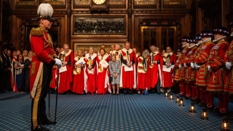 Peers look on as the King's Bodyguard of the Yeomen of the Guard carry out the ceremonial search of the Palace of Westminster (Picture: PA) 13052026 state opening of parliament cred PA