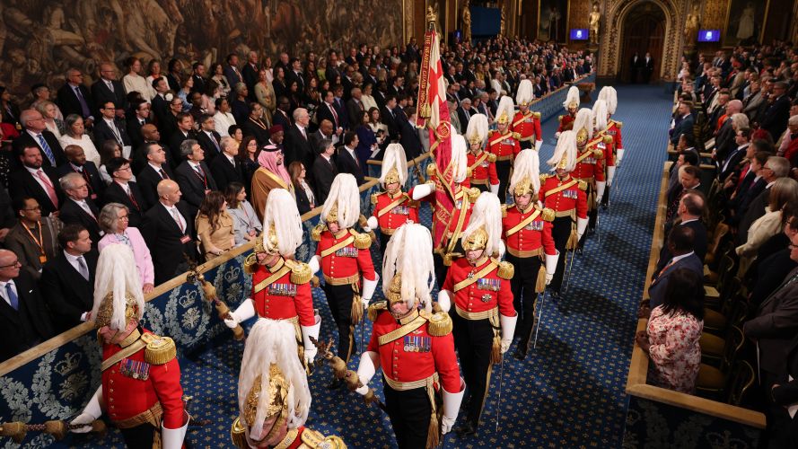 Members of the King's Body Guards of the Honourable Corps of Gentlemen at Arms processes through the Royal Gallery at the State Opening of Parliament (Picture: PA) 13052026 state opening of parliament cred PA