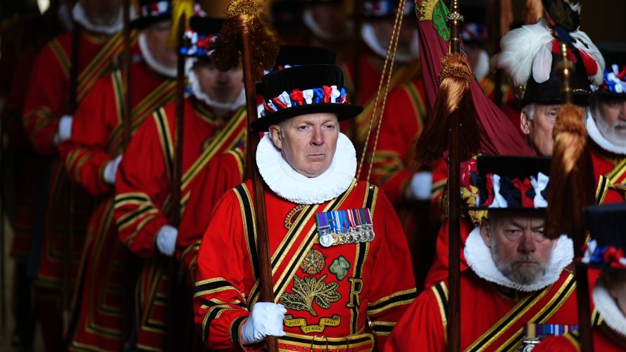 The King's Bodyguard of the Yeomen of the Guard await the arrival of King Charles III and Queen Camilla at the Sovereign's Entrance (Picture: PA) 13052026 state opening of parliament cred PA