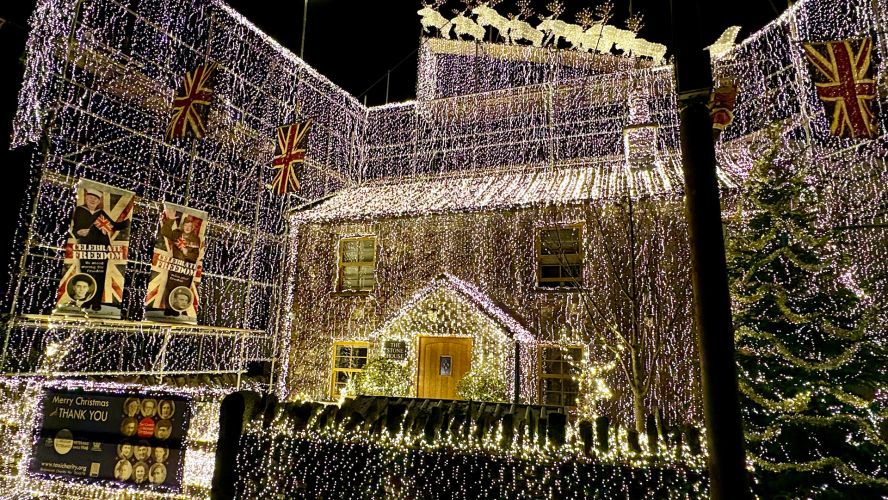The house with all of its 300,000 lights sparkling bright in the darkness (Picture: The Taxi Charity) The house with all of its 300,000 lights sparkling bright in the darkness