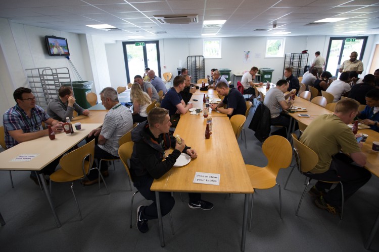 Private O'Brien has breakfast before starting work