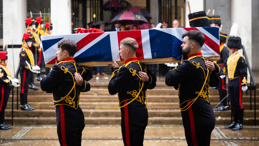The coffin of Lance Bombardier Ciara Sullivan is carried from the Guards Chape