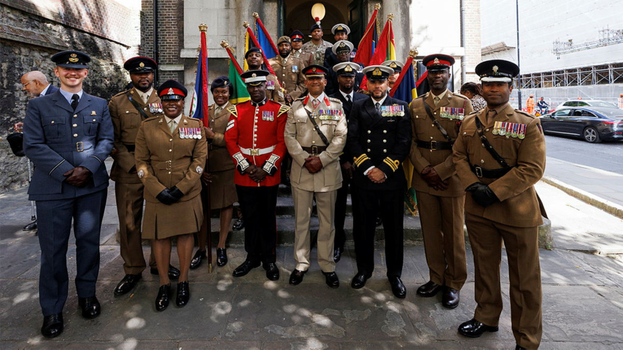 The service brought together personnel with ties to the Caribbean, the Bahamas and Bermuda (Picture: MOD) Central london parade commemorating West Indian contribution to British Armed Forces