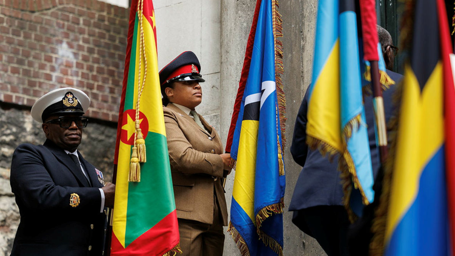Flags on parade in the City of London (Picture: MOD) West Indian service parade in central London
