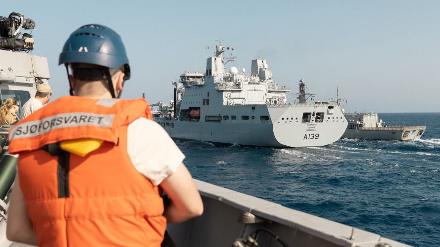 RFA Tideforce, seen here doing a replenishment at sea with HMS Richmond, met up with CSG25 in the northern Red Sea and has now joined the Carrier Strike Group RFA Tideforce, seen here doing a replenishment at sea with HMS Richmond, met up with CSG25 in the northern Red Sea and has now joined the Carrier Strike Group