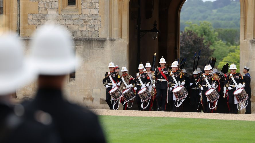 The Massed Bands of His Majesty's Royal Marines struck up the British Grenadiers after the Colours were marched back to the formed-up units (Picture: MOD)