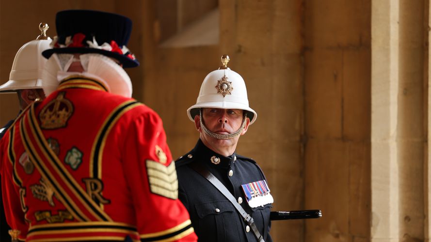 Yeoman Warders are on duty not just at the Tower of London, but at Windsor Castle too - as witnessed by this senior NCO, pace stick at the ready (Picture: MOD)