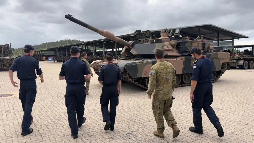Aussie tank crews introduce the sailors to the Abrams main battle tank 