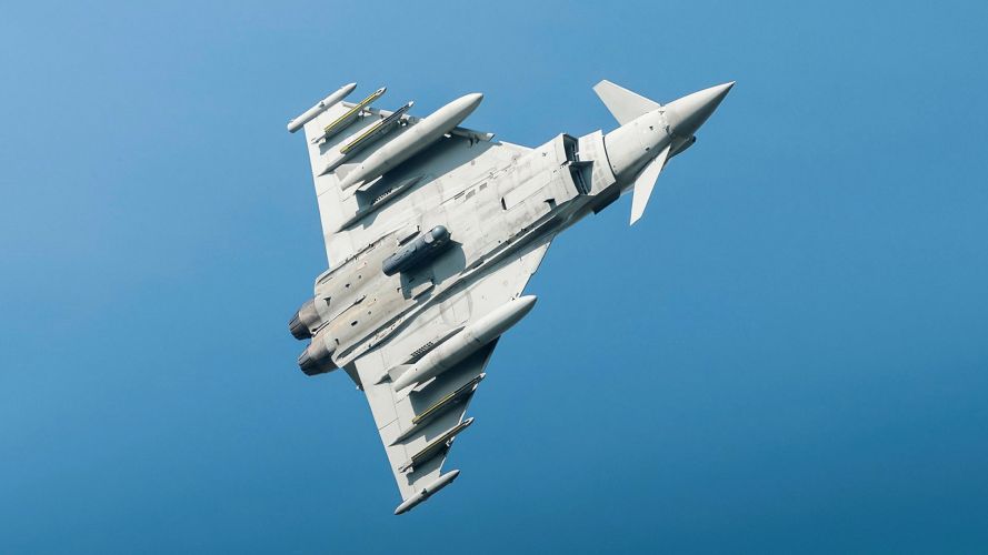 A Typhoon FGR.4 performs a fly-over of the Romanian air base prior to landing after a sortie