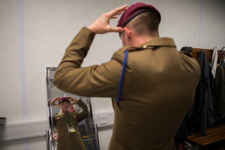 Private O'Brien adjusts his beret