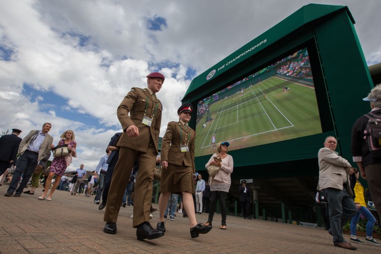 Privates O'Brien and Richards walk to Centre Court