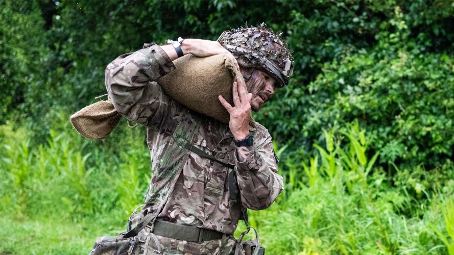 Apart from testing the individuals' grit and resolve, the sandbag carry represents a real-world activity such as hauling supplies or ammo Apart from testing the individuals' grit and resolve, the sandbag carry represents a real-world activity such as hauling supplies or ammo