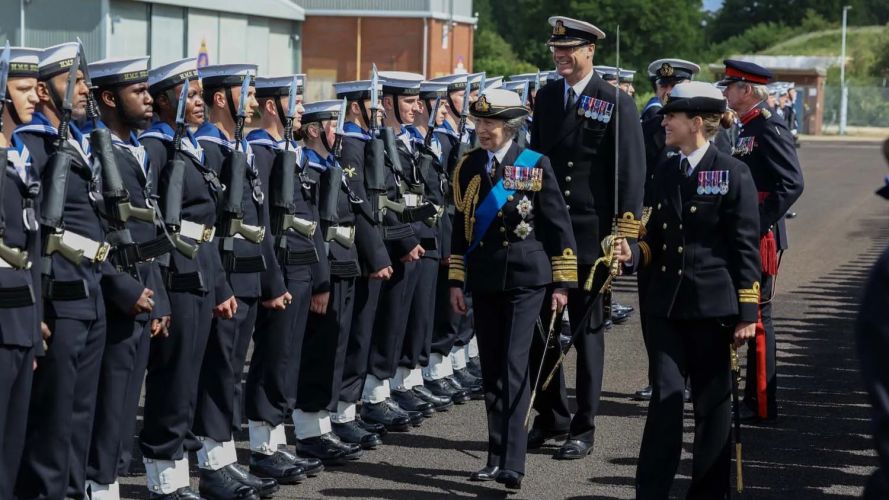 Hundreds of sailors took part in Ceremonial Divisions as the royal inspected the Guard of Honour (Picture: PA) 08062026 Princess Anne at HMS Sultan at Gosport 050626 pic PA