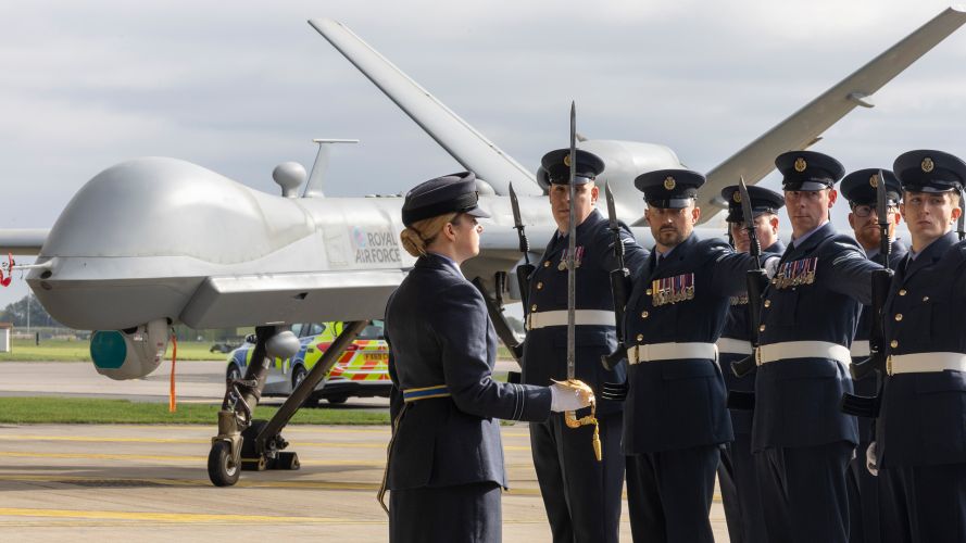 A guard of honour forms up at RAF Waddington ahead of a visit by the Duke of Edinburgh to mark the retirement of the MQ-9A Reaper after nearly 18 years of operational service across Afghanistan, Iraq and Syria
