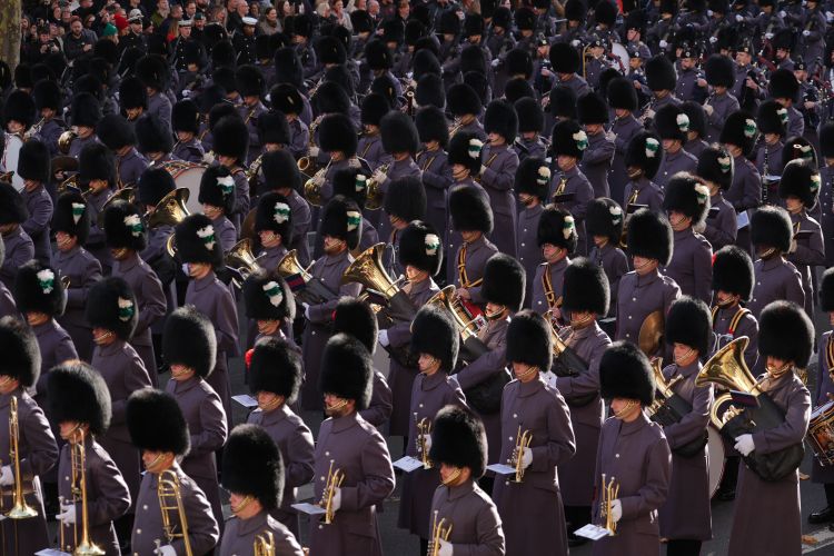 The Massed Bands of the Household Division on Whitehall during the Remembrance Sunday service at the Cenotaph in London (Picture: PA) 09112025 The Massed Bands of the Household Division on Whitehall during the Remembrance Sunday service at the Cenotaph in London