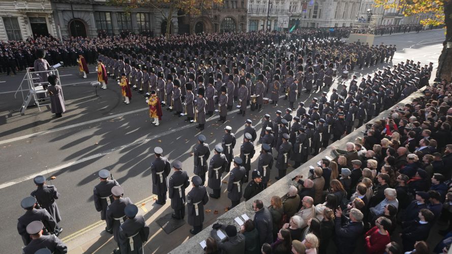 The Massed Bands of the Household Division waits to plays on Whitehall during the Remembrance Sunday service at the Cenotaph in London (Picture: PA) 09112025 The Massed Bands of the Household Division waits to plays on Whitehall during the Remembrance Sunday service at the Cenotaph in London