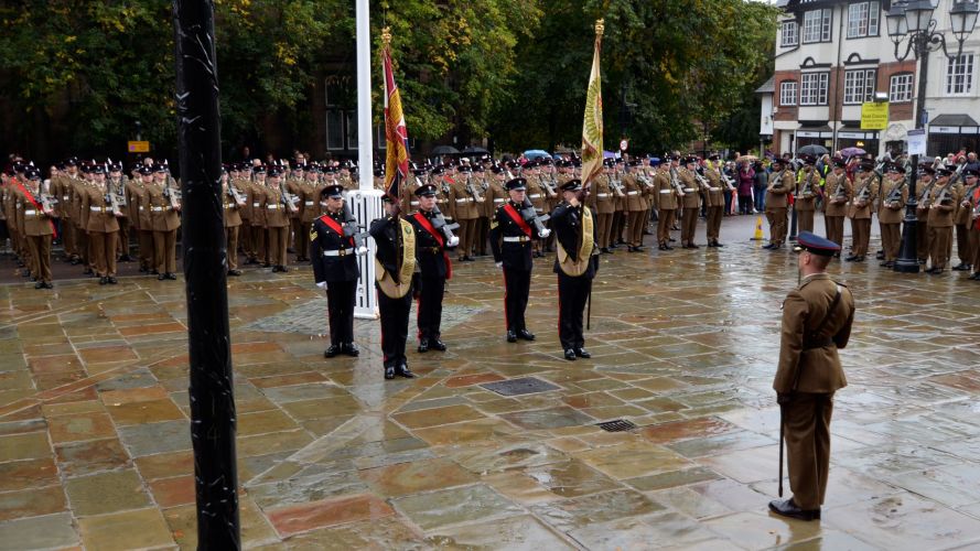 1 Mercian troops taking part in their first parades since the merging of 1st and 2nd Battalion, in Chester
