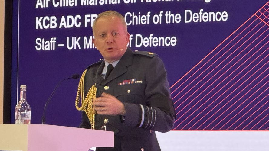 ACM Sir Rich standing at a lectern delivering his speech Air Chief Marshal Sir Rich Knighton standing at a lectern delivering his speech