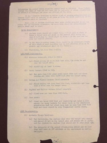 The document shows the minimum meteorological conditions which all branches of the Armed Forces would accept for the operation to be launched. However, they were "never wholly accepted by all the forces" (Picture: MOD)