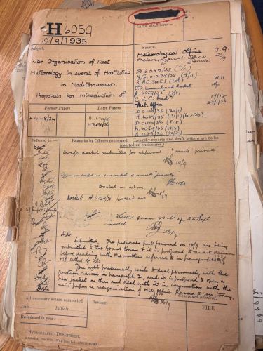 This declassified file from 1935 details meteorological war plans in the Mediterranean (Picture: MOD)