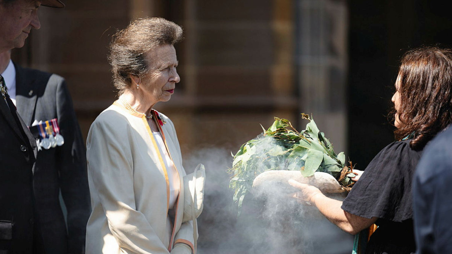 The Princess Royal, participates in a smoking ceremony during her formal welcome to Government House in Sydney