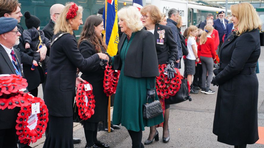 Queen Camilla at London Paddington train station as part of the Great Western Railway 'Poppies to Paddington' event to mark Armistice Day