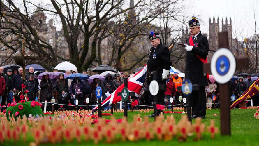 Veterans during the Armistice Day event in the Garden of Remembrance at the Scott Monument, in Princes St Gardens, Edinburgh