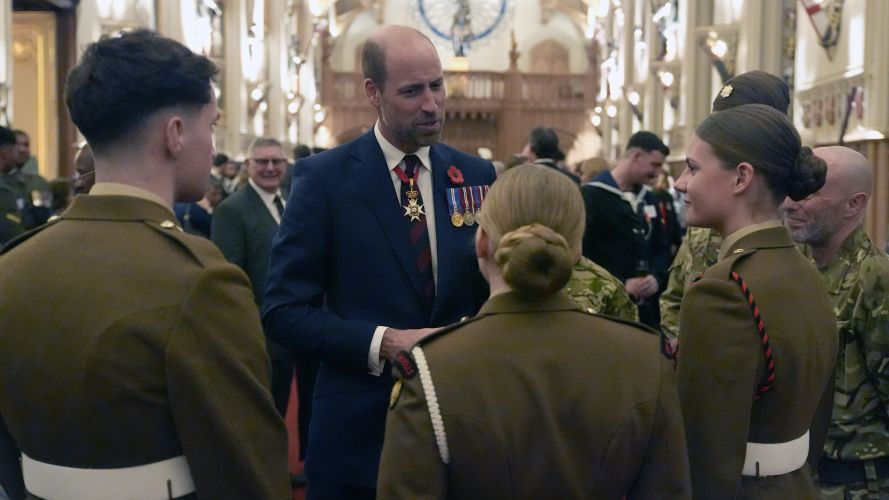 Prince of Wales speaking to military personnel at a reception in Windsor Castle 