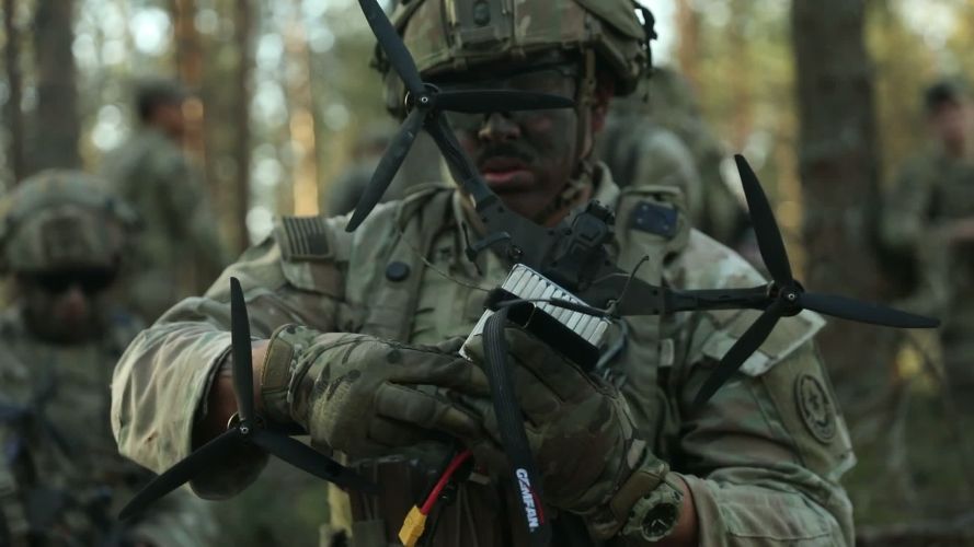 Both sides took turns to attack and defend, either using drones in an offensive role or defending against them (Picture: US Department of War) 