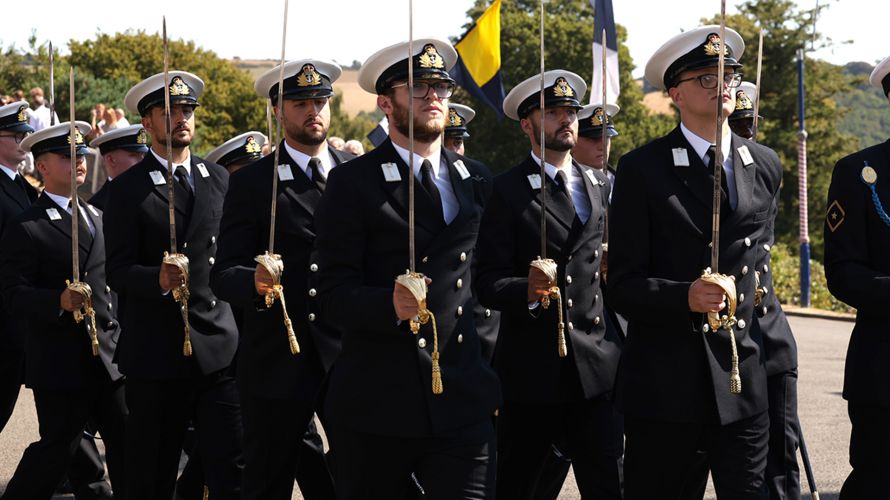 The newly commissioned officers march past on the parade ground at BRNC (Picture: Royal Navy) The newly-commissioned officers march past on the parade ground at BRNC (Picture: Royal Navy)