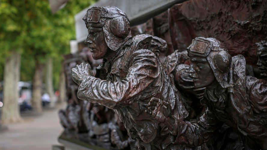The Battle of Britain Monument on London's Victoria Embankment depicts pilots scrambling for their Spitfires, Hurricanes, Defiants, Blenheims and Gladiators as they fight off the Luftwaffe's aerial onslaught The Battle of Britain Monument on London's Victoria Embankment depicts pilots scrambling for their Spitfires, Hurricanes, Defiants, Blenheims and Gladiators as they fight off the Luftwaffe's aerial onslaught